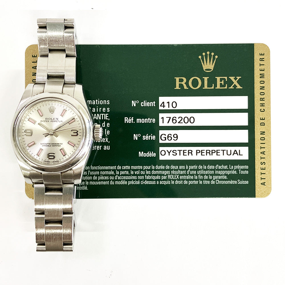 Rolex Oyster Perpetual 26mm Silver Arabic Dial 176200