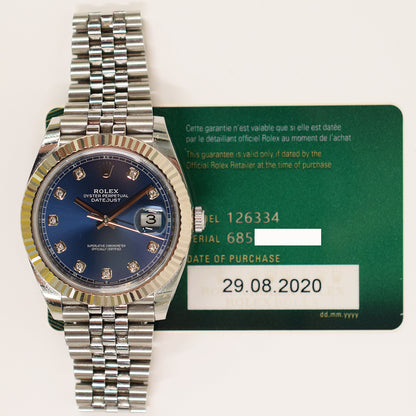 Rolex Datejust 41mm Blue Diamond Dial 126334G (2020)