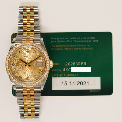 Rolex Datejust 36mm Champagne Jubilee Diamond Dial 126283RBR (2021)