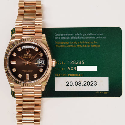 Rolex Day-Date 36mm Brown Ombre Diamond Dial 128235 (2023)