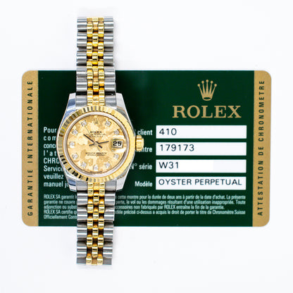 Rolex Lady Datejust 26mm Gold Crystal Diamond Dial 179173G (2014)