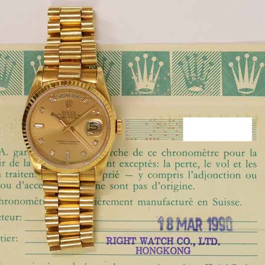 Rolex Day-Date 36mm Champagne Diamond 18238A (1990)