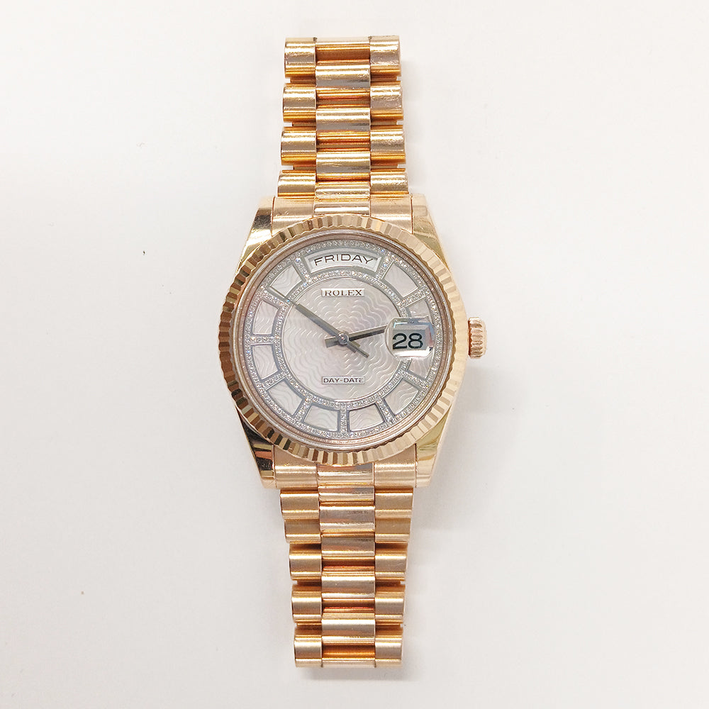 Rolex Day-Date 36mm Carousel Pink Mop Diamond Dial 118235 (2014)