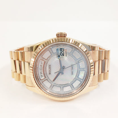 Rolex Day-Date 36mm Carousel Pink Mop Diamond Dial 118235 (2014)