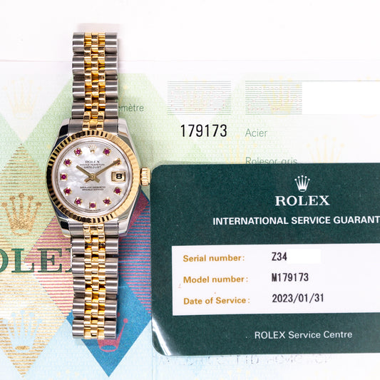Rolex Lady-Datejust 26mm White Mop Ruby Dial 179173NGR