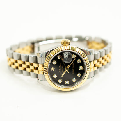 Rolex Lady Datejust 26mm Black Diamond Dial 179173G (2009)