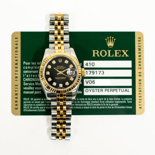 Rolex Lady Datejust 26mm Black Diamond Dial 179173G (2009)