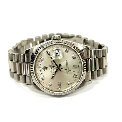 Rolex Day-Date 36mm Silver Diamond Dial 18239