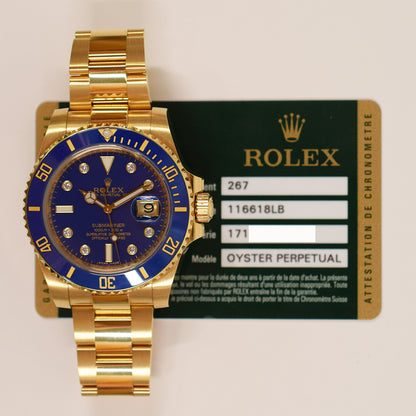 Rolex Submariner Date 40mm Blue Diamond Dial 116618GLB
