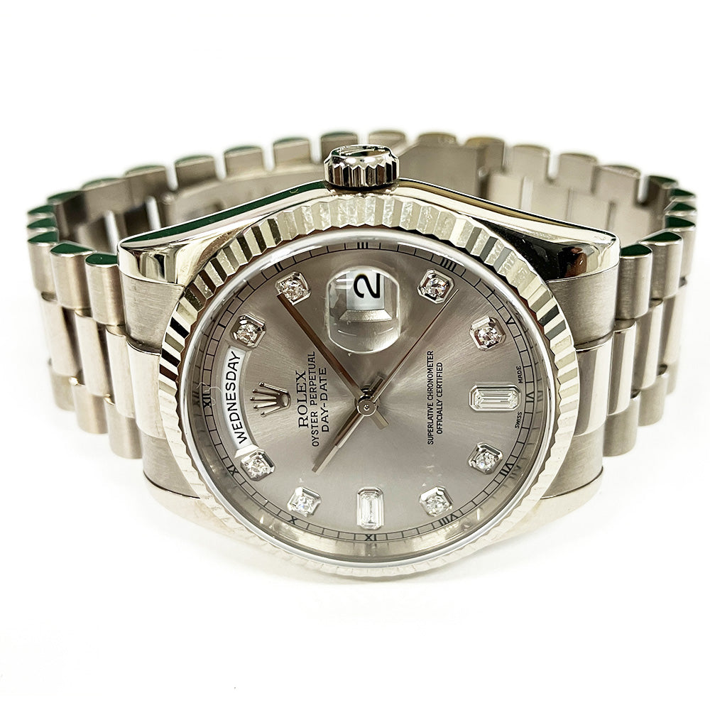 Rolex Day-Date 36mm Silver Diamond Dial 118239