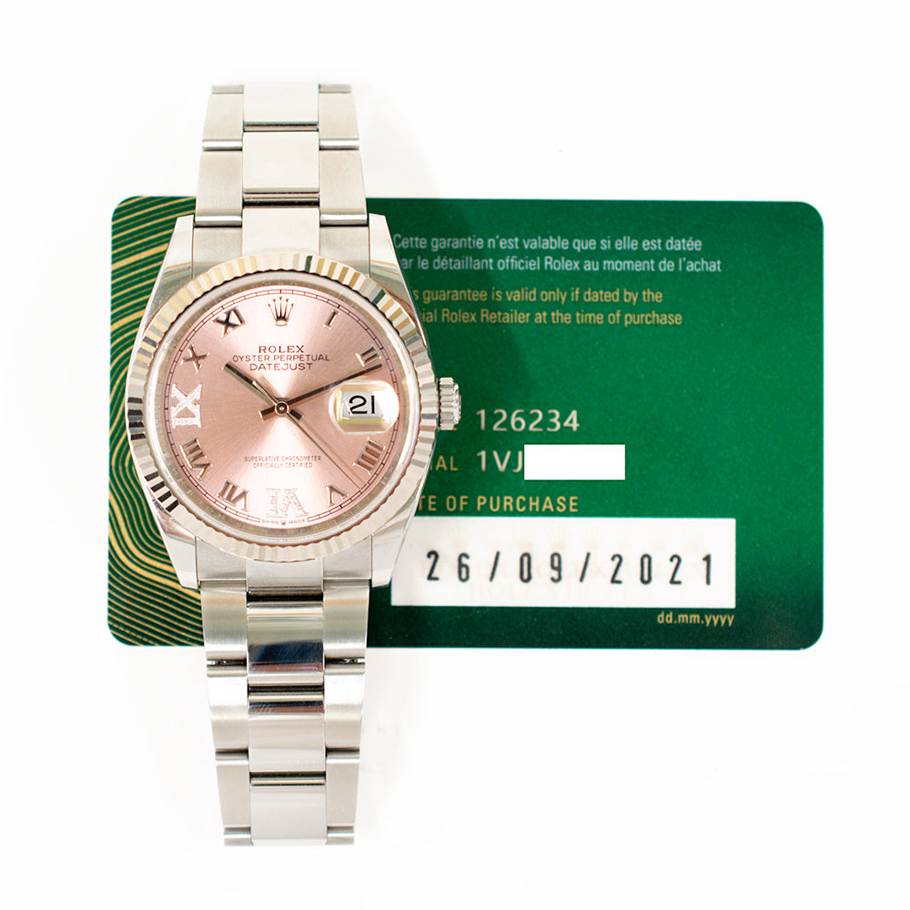 Rolex Datejust 36mm Pink "VI & IX" Diamond Dial 126234 (2021)