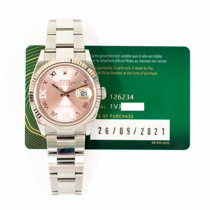 Rolex Datejust 36mm Pink "VI & IX" Diamond Dial 126234 (2021)