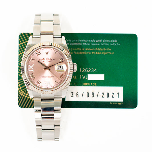 Rolex Datejust 36mm Pink "VI & IX" Diamond Dial 126234 (2021)