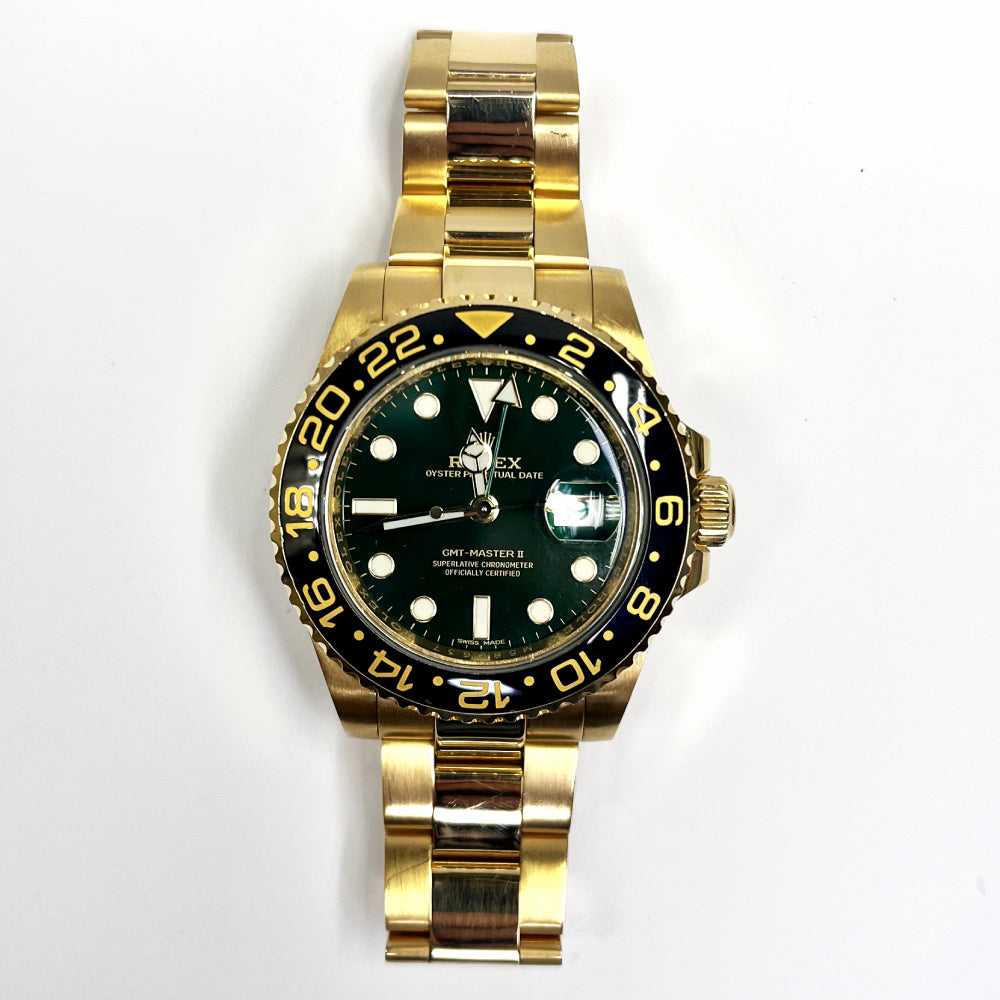 Rolex GMT-Master II Yellow Gold Green Dial 116718LN