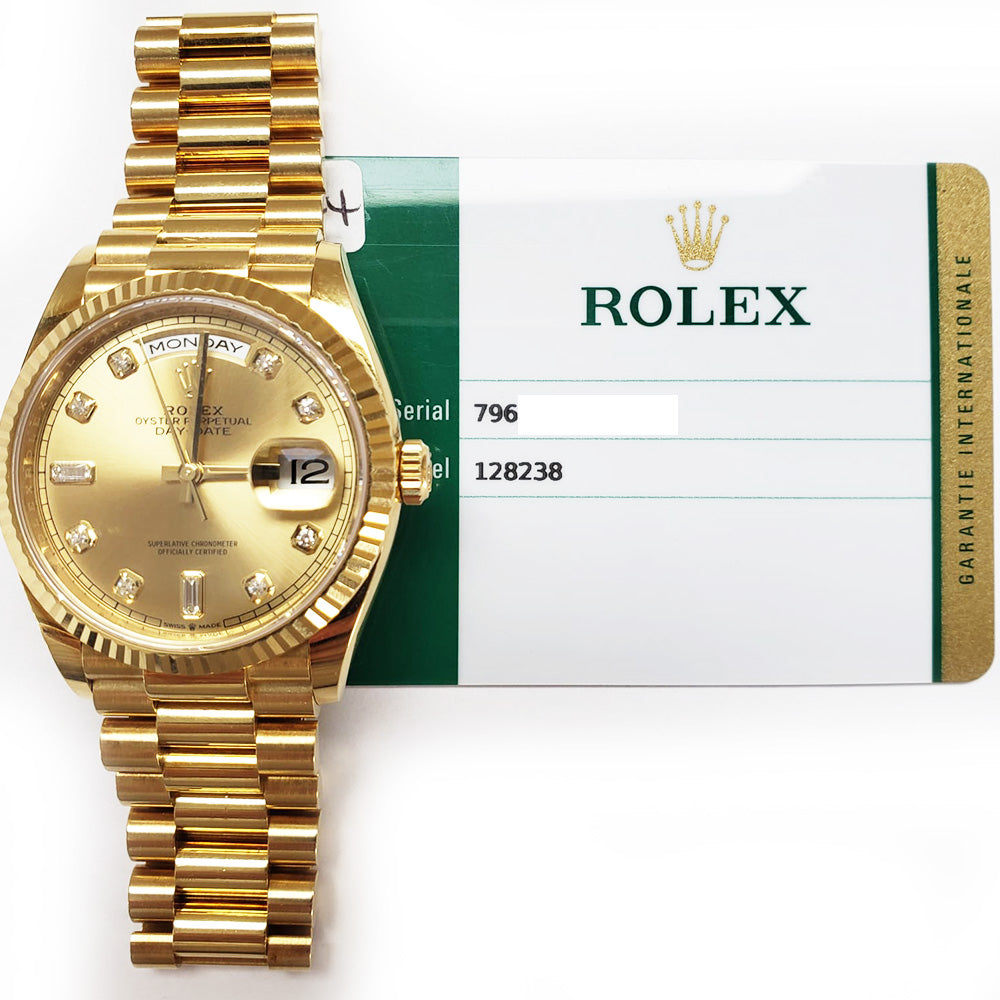 Rolex Day-Date 36mm Champagne Diamond Dial 128238