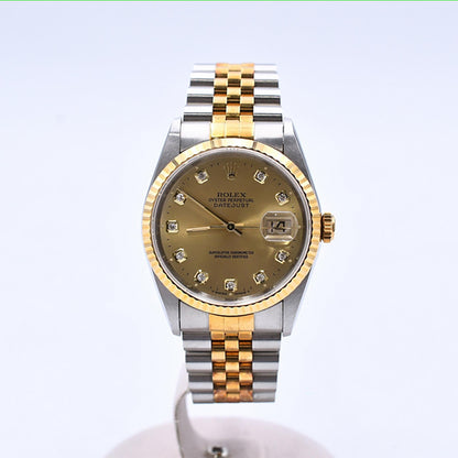 Rolex Datejust 36mm Champagne Diamond Dial 16233G (1995)