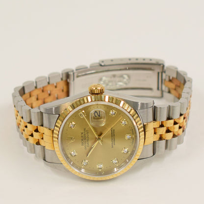 Rolex Datejust 36mm Champagne Diamond Dial 16233G (1995)