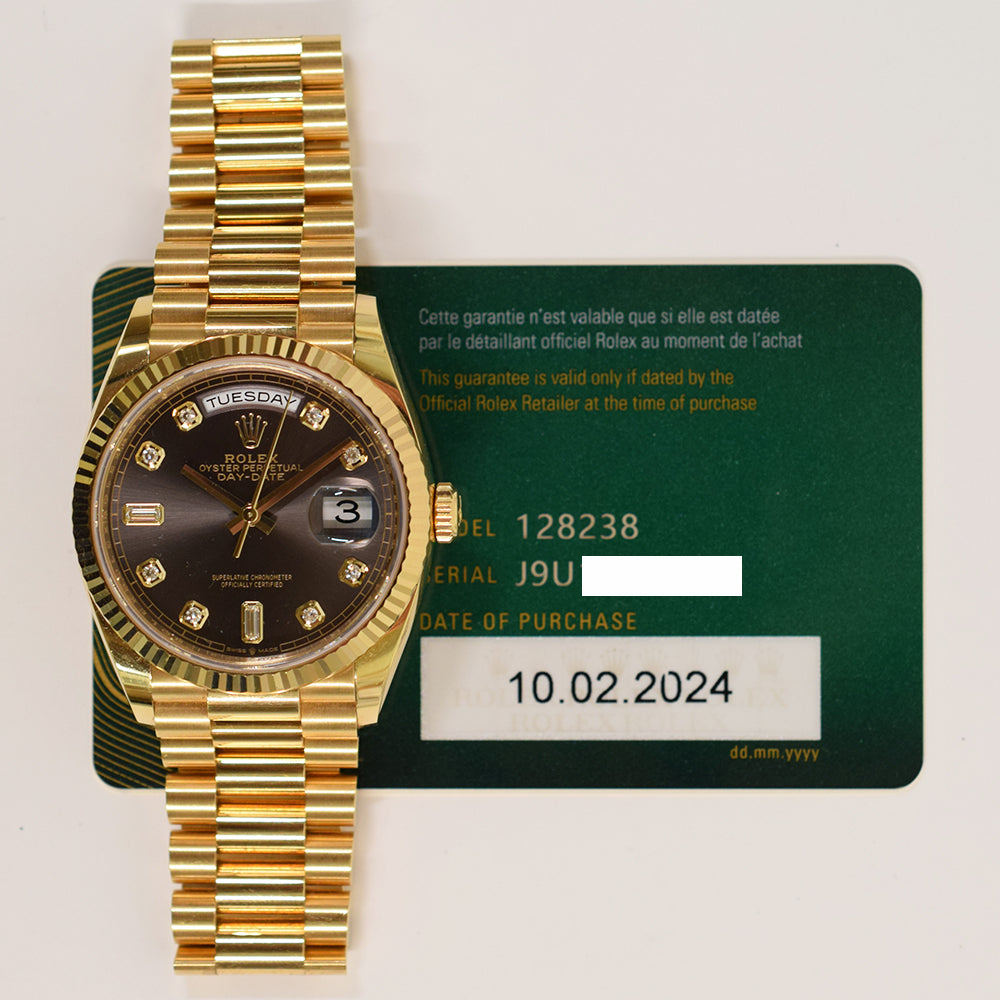 Rolex Day-Date 36mm Dark Grey Diamond Dial 128238A (2024)