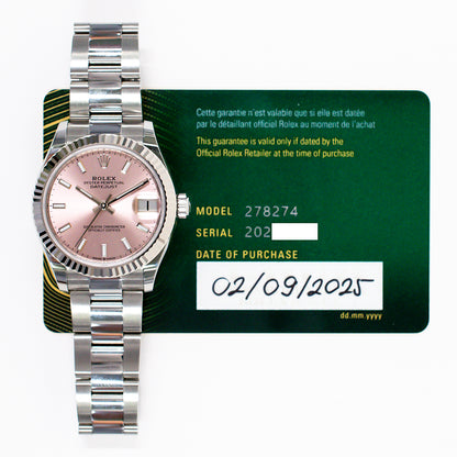 Rolex Datejust 31mm Pink Dial 278274NG (2025)