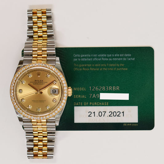 Rolex Datejust 36mm Champagne Diamond Dial 126283RBR (2021)