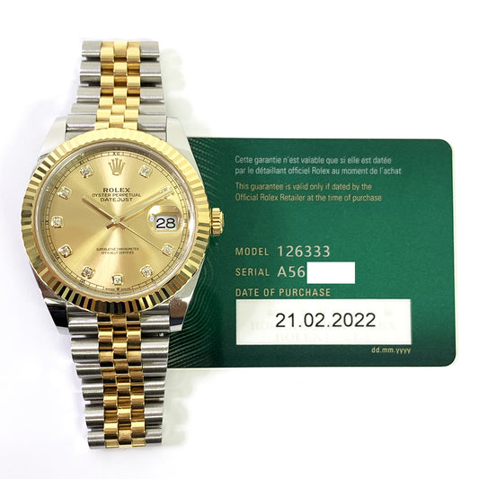 Rolex Datejust 41mm Champagne Diamond Dial Jubilee 126333