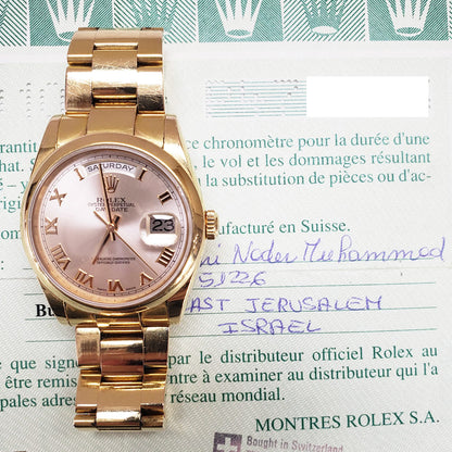 Rolex Day-Date 36mm Pink Diamond Roman Dial 118205