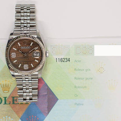 Rolex Datejust 36mm Brown Wave 6&9 Diamond Dial 116234 (2025)