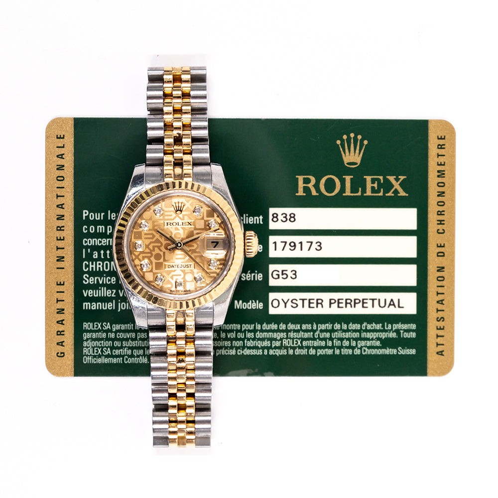 Rolex Lady Datejust 26mm Champagne Jubilee Diamond Dial 179173G (2014)