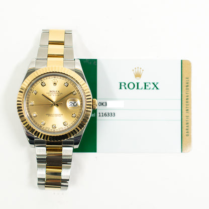 Rolex Datejust II 41mm Champagne Diamond Dial 116333G (2016)