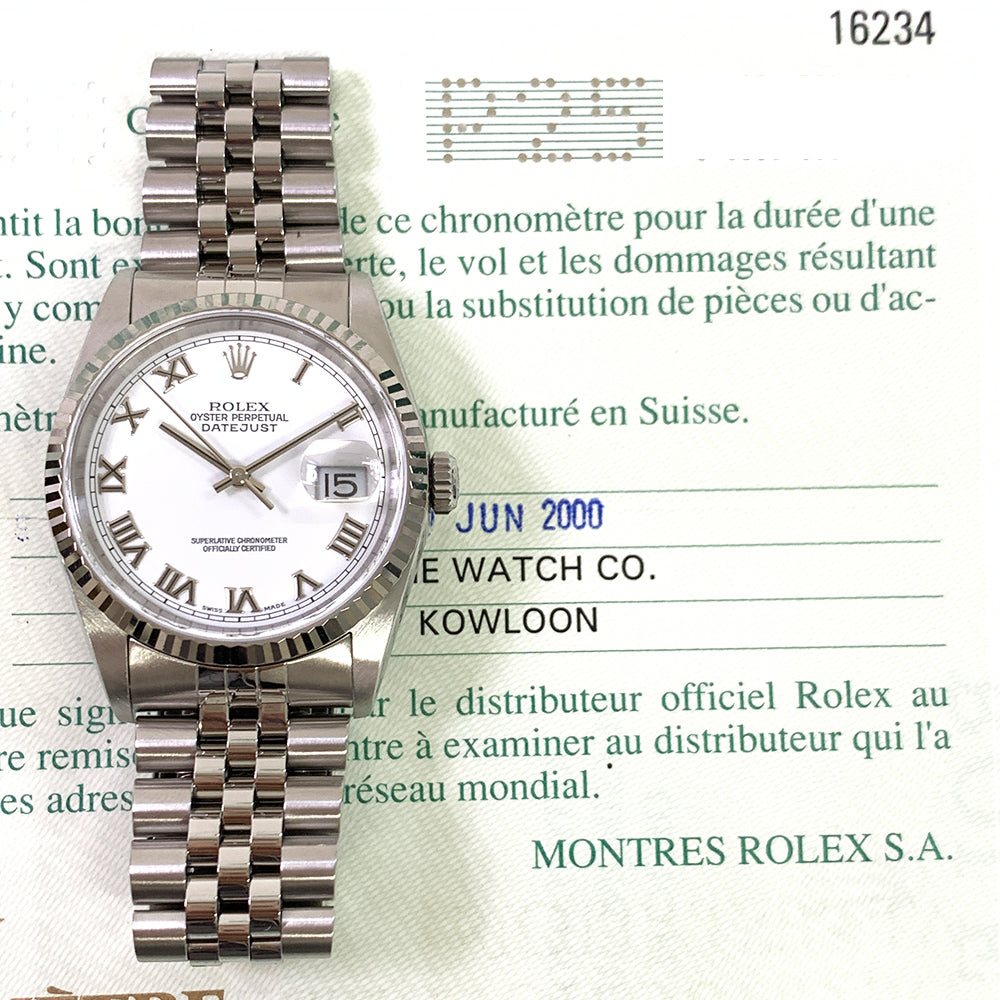 Rolex Datejust 36mm White Roman Dial 16234