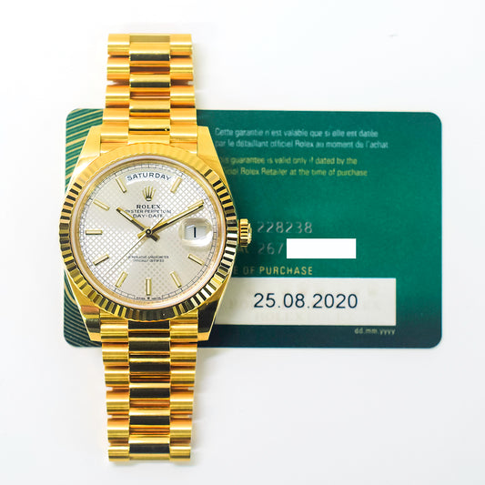 Rolex Day-Date 40 Silver Diagonal Dial 228238 (2020)