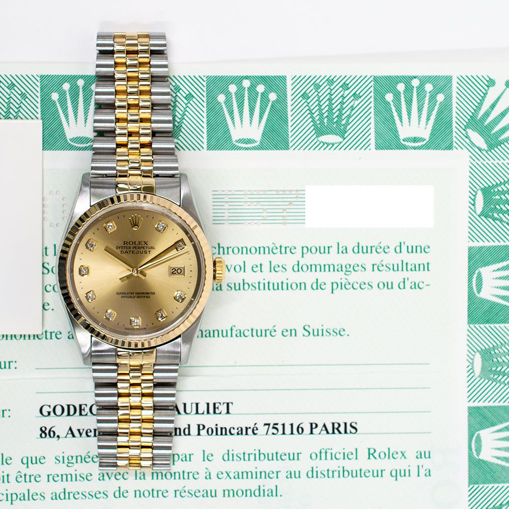 Rolex Datejust 36mm Champagne Diamond 16233G (1997)