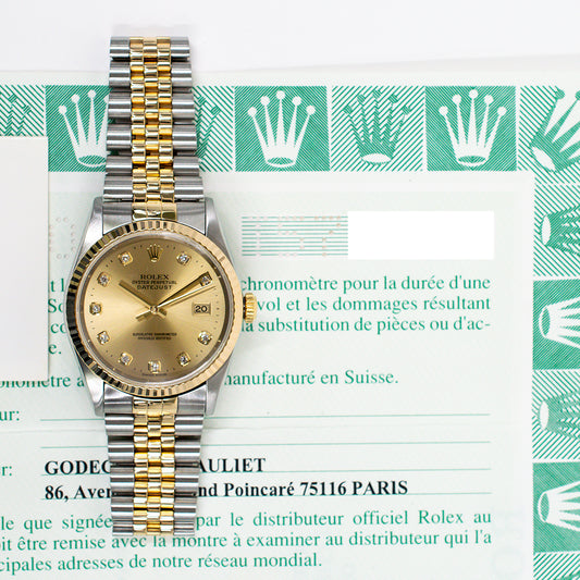 Rolex Datejust 36mm Champagne Diamond 16233G (1997)