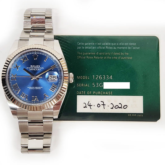 Rolex Datejust 41mm Blue Roman Dial Oyster 126334