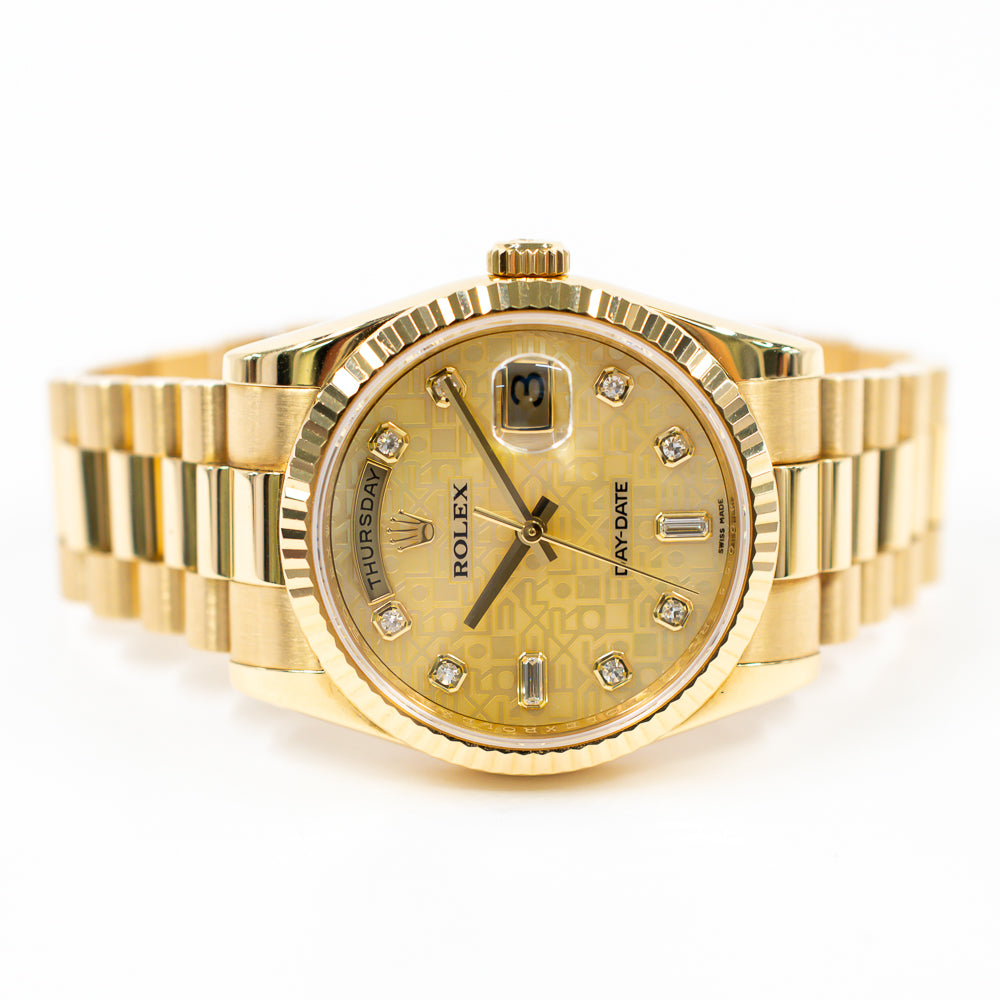 Rolex Day-Date 36mm Champagne Jubilee Diamond Dial 118238NCA