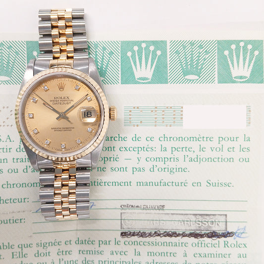 Rolex Datejust 36mm Champagne Diamond Dial 16233G (1991)