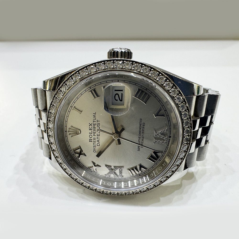 Rolex Datejust 36mm Silver "VI"&"IX" Diamond Dial 126284RBR (2021)