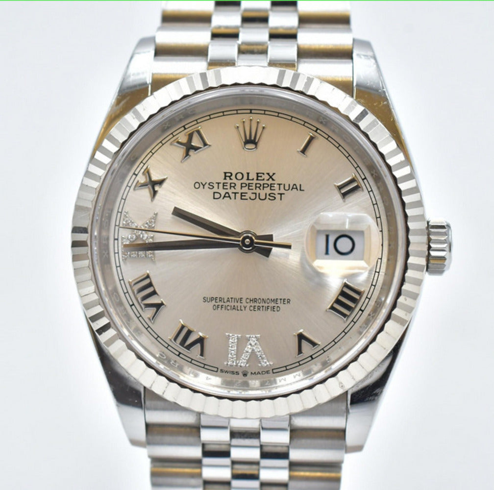 Rolex Datejust 36mm Silver "VI&IX" Diamond Dial 126234 (2020)