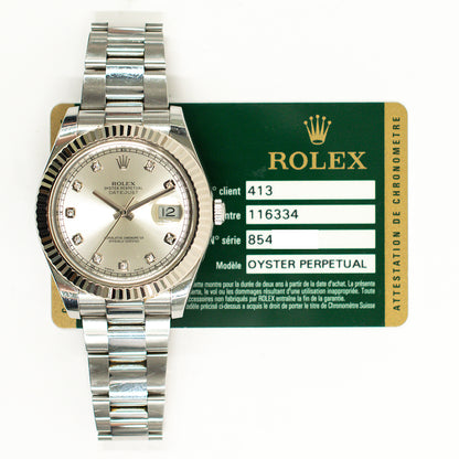 Rolex Datejust II Silver Diamond Dial 116334 (2014)