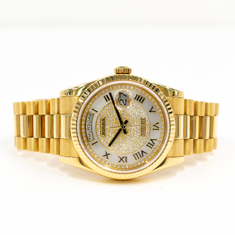 Rolex Day-Date 36mm Pave Diamond Roman Dial 118238NRZ (2013)