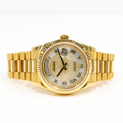 Rolex Day-Date 36mm Pave Diamond Roman Dial 118238NRZ (2013)