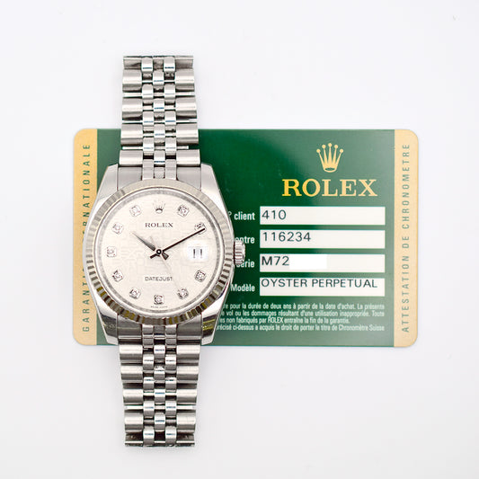 Rolex Datejust 36mm Silver Jubilee Diamond Dial 116234 (2009)