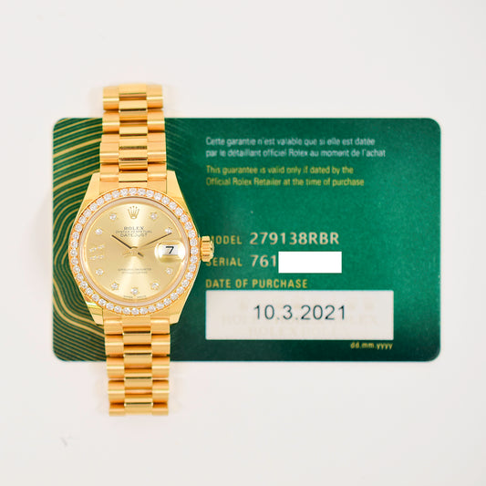 Rolex Datejust 28mm Champagne Star Diamond Dial 279138RBR (2021)