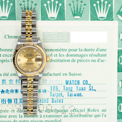Rolex Datejust 26mm Champagne Dimond Dial 69173G (1994)