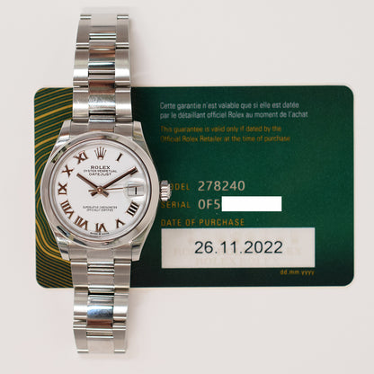 Rolex Datejust 31mm White Roman Dial 278240 (2022)