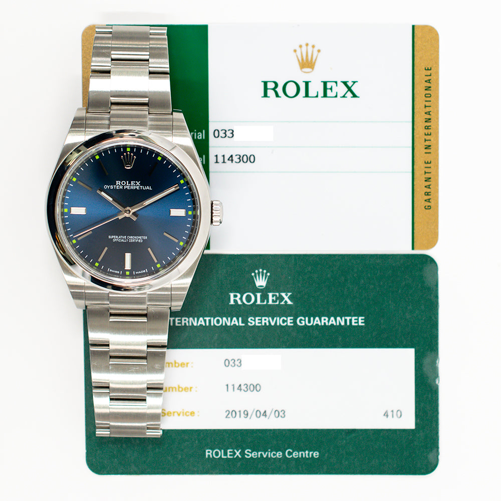 Rolex Oyster Perpetual 39mm Blue Dial 114300 (2018)
