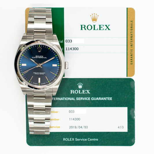 Rolex Oyster Perpetual 39mm Blue Dial 114300 (2018)