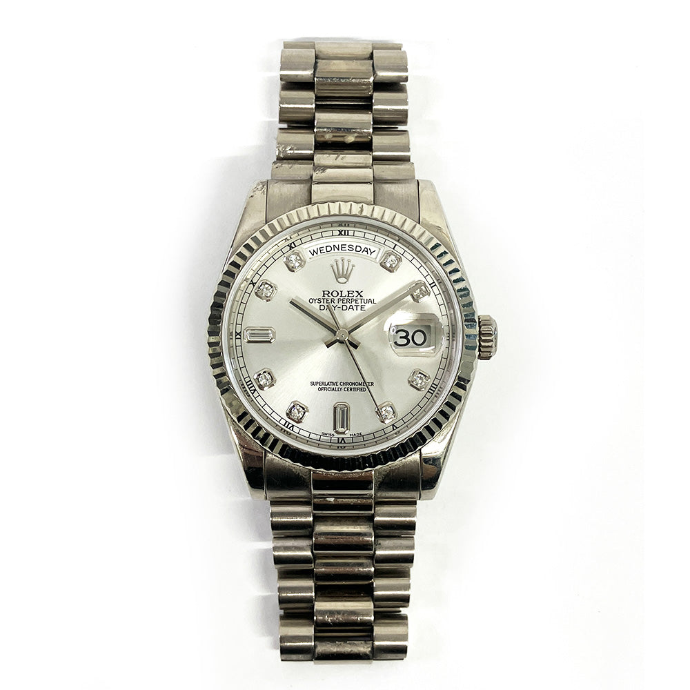 Rolex Day-Date 36mm Silver Diamond Dial 118239A