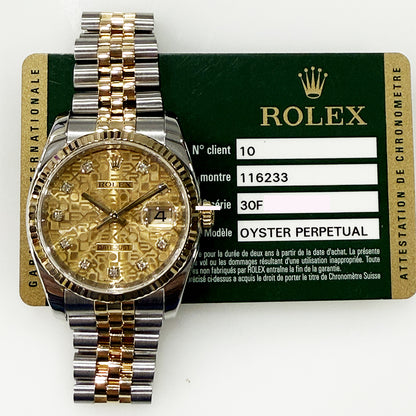 Rolex Datejust 36mm Champagne Jubilee Diamond Dial 116233G (2010)