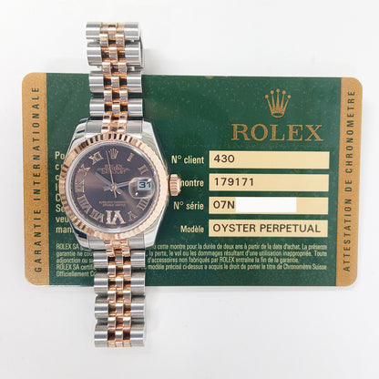 Rolex Datejust 26mm Chocolate Roman "VI" Diamond Dial 179171 (2013)